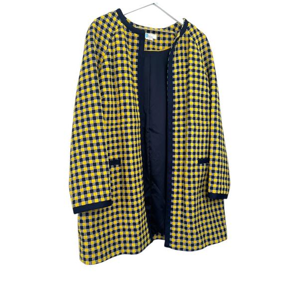 Boden Longline Check Coat Yellow Navy Size 16 - Picture 5 of 10